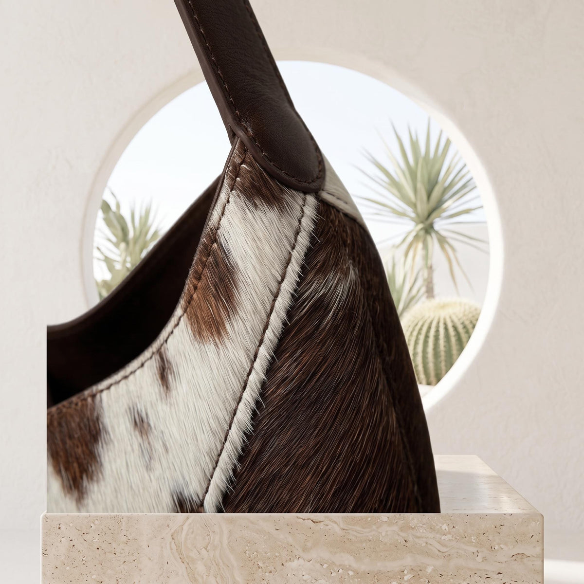 Natural Black & White Hair-On Cowhide Leather Hobo Bag