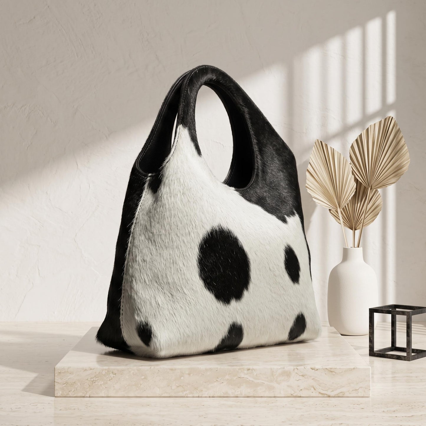 Natural White & Black Spotted Hair-On Cowhide Leather Bag