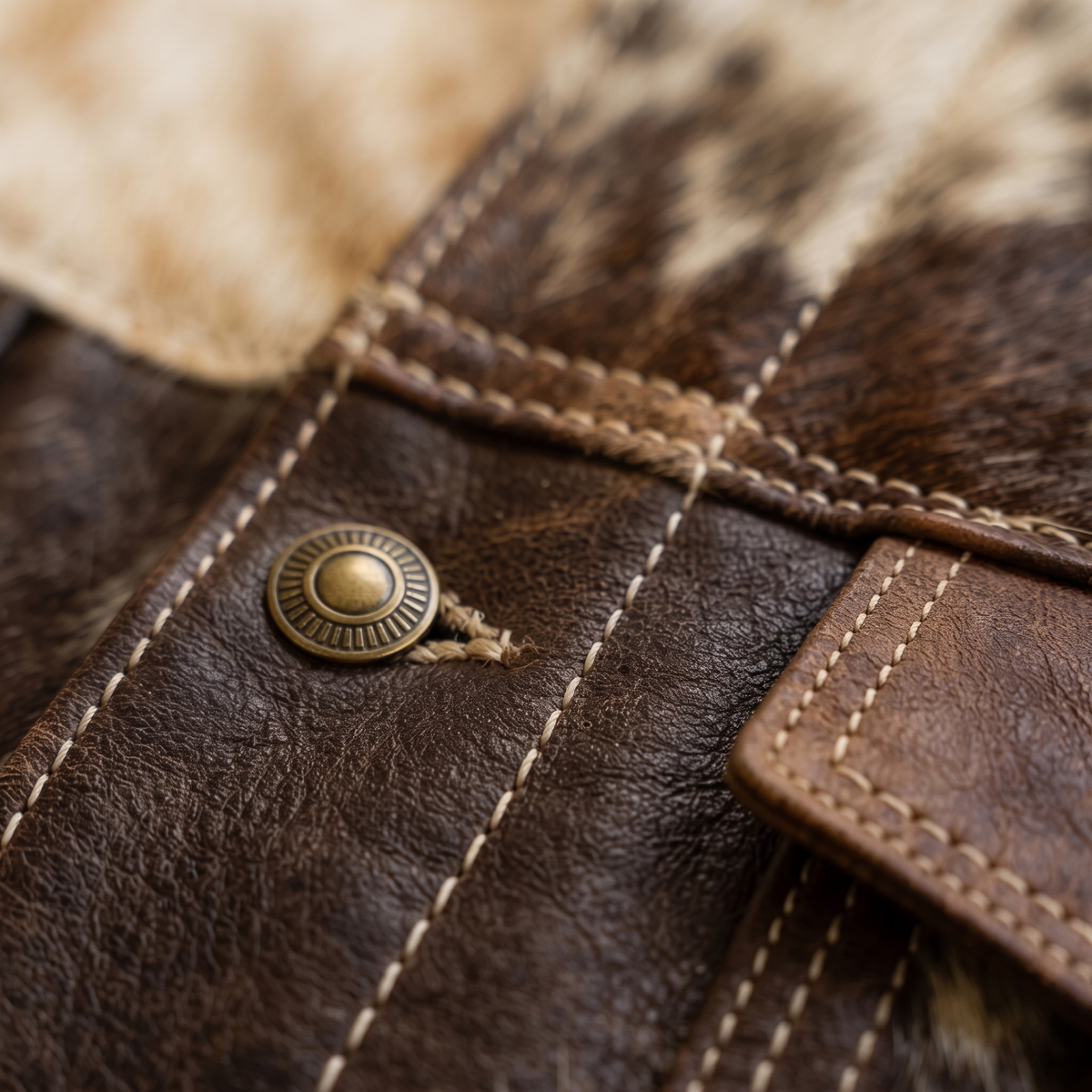Brown & White Hair-On Cowhide Western Leather Jacket