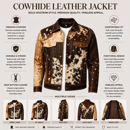 Brown & White Hair-On Cowhide Western Leather Jacket
