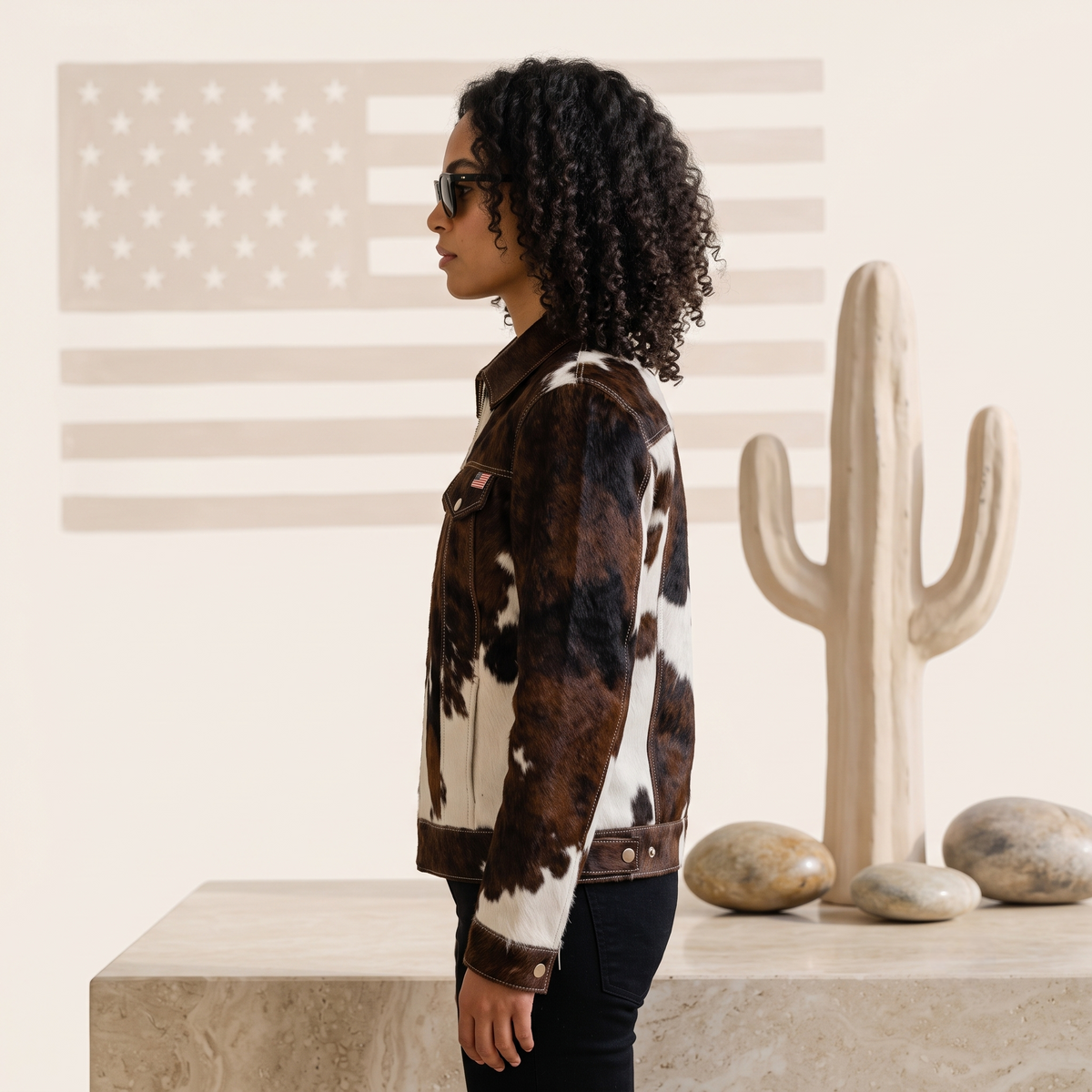 Brown Hair-On Cowhide Western Jacket with White Panels