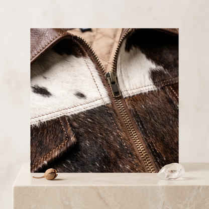 Brown Hair-On Cowhide Western Jacket with White Panels