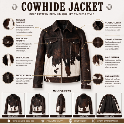Brown Hair-On Cowhide Western Jacket with White Panels