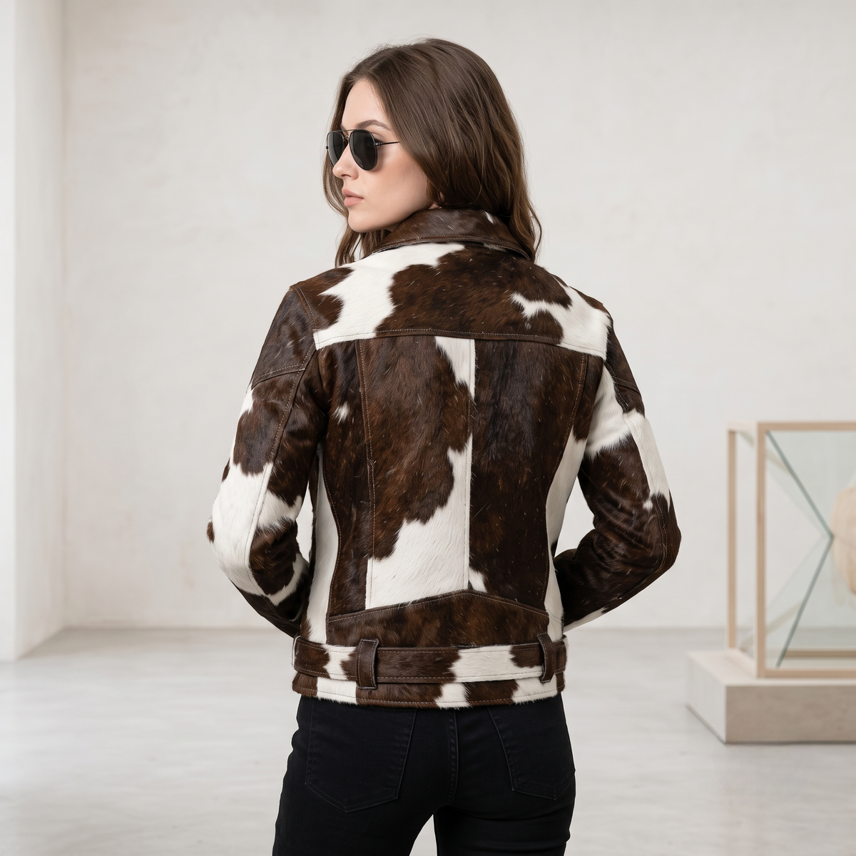 Black & White Hair-On Cowhide Leather Biker Jacket
