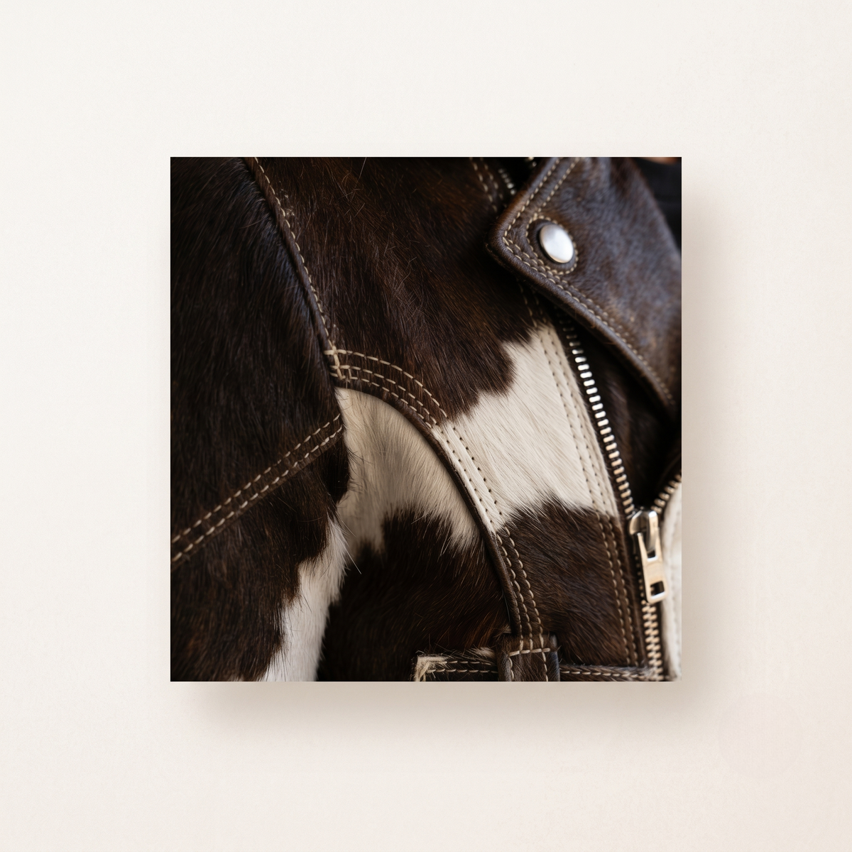 Black & White Hair-On Cowhide Leather Biker Jacket