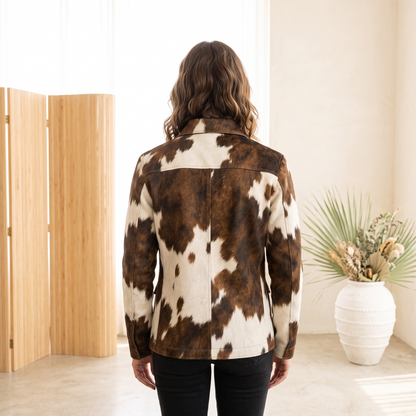 Men’s Brown & White Cow-Print Western Blazer Jacket