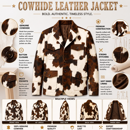 Men’s Brown & White Cow-Print Western Blazer Jacket